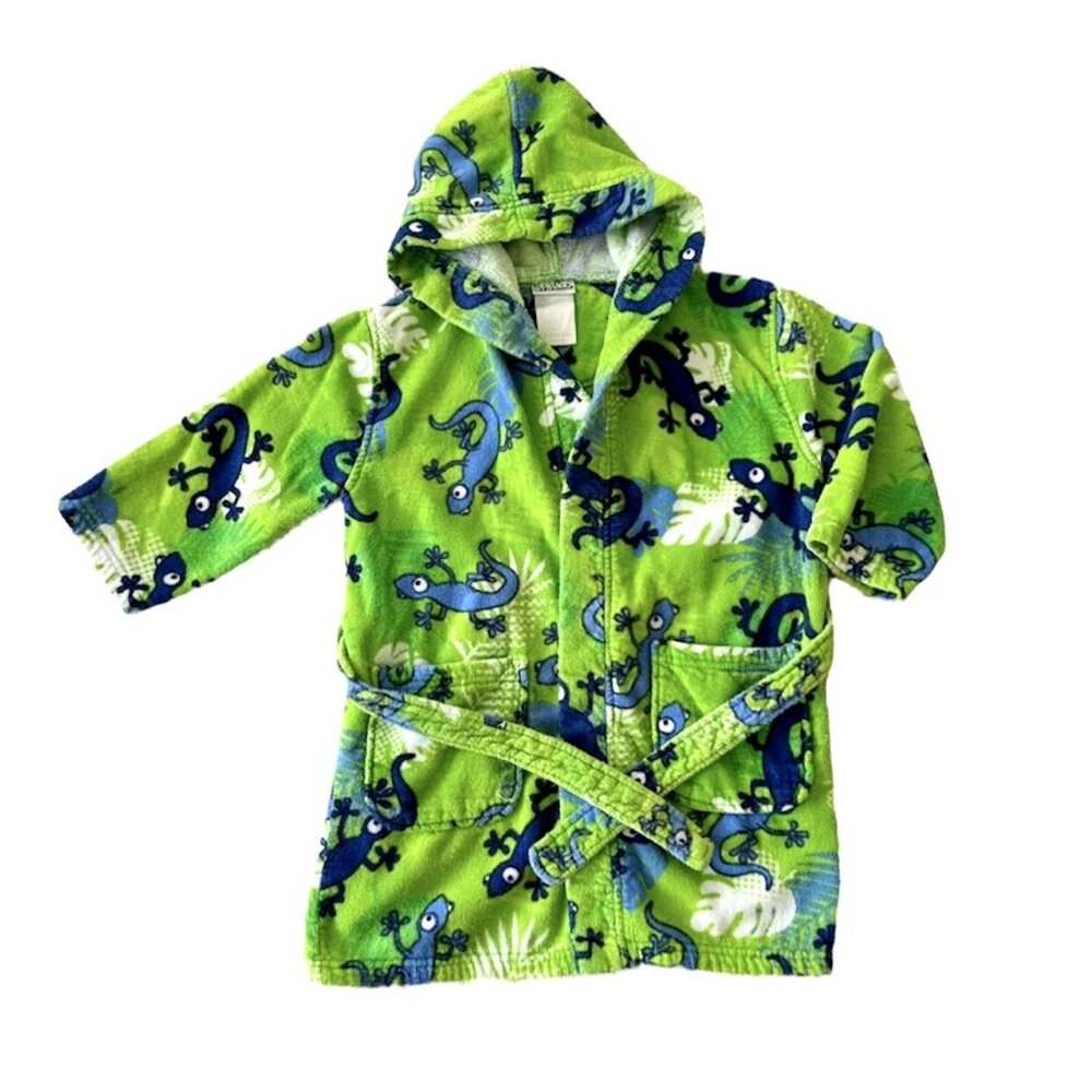 St Eve Swim Green Blue Geckos Print Hooded Terry Coverup Robe Size S 5/6